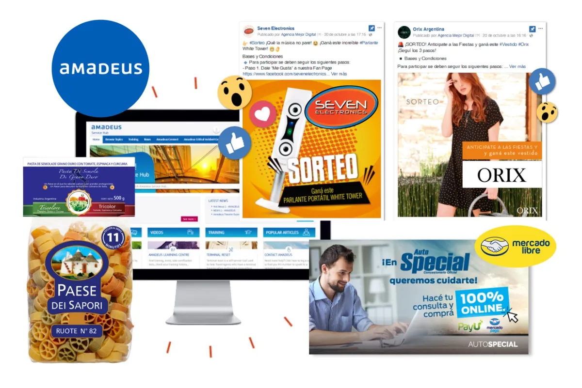 Publicaciones para redes sociales y anuncios creados por Mejor Digital para distintas marcas