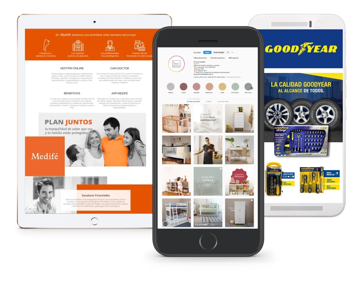 Sitios web y tiendas online diseñados por Mejor Digital, vistos en tablet y celular